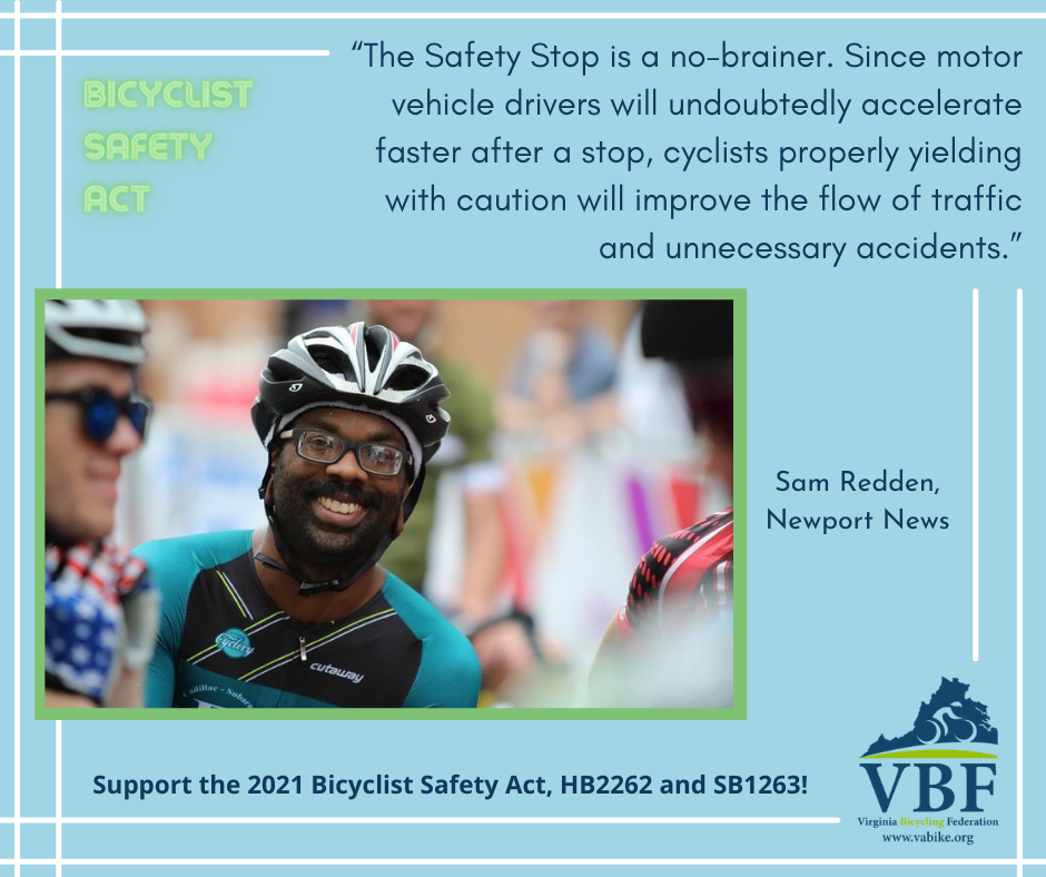 Sam from Newport News supports the Bicyclist Safety Act